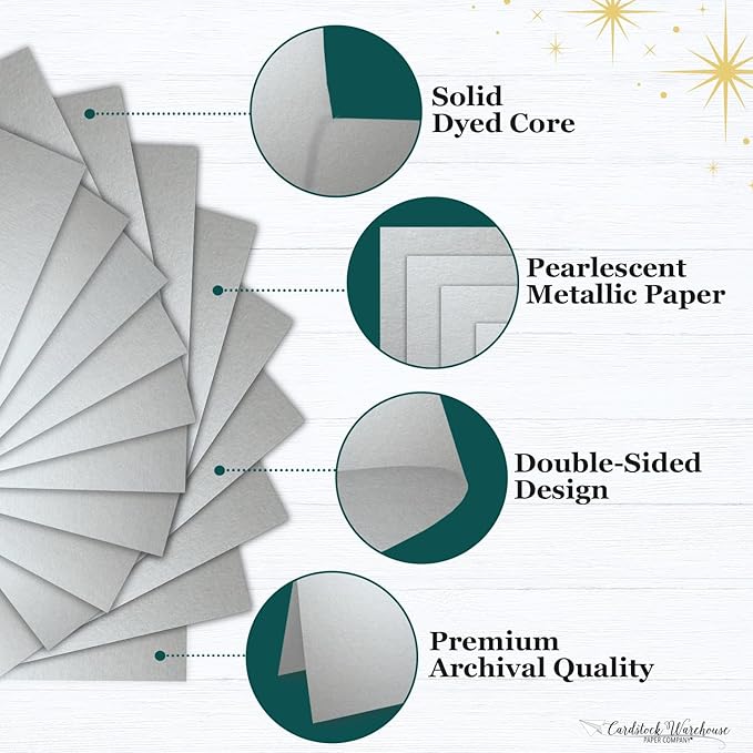 Cardstock Warehouse Stardream Silver Cardstock Paper - 25 Sheets, 8.5 x 11" – 105 lb / 284 GSM Premium Metallic Silver Card Stock for High-end Printing, Card Making, Die-cutting & DIY Projects