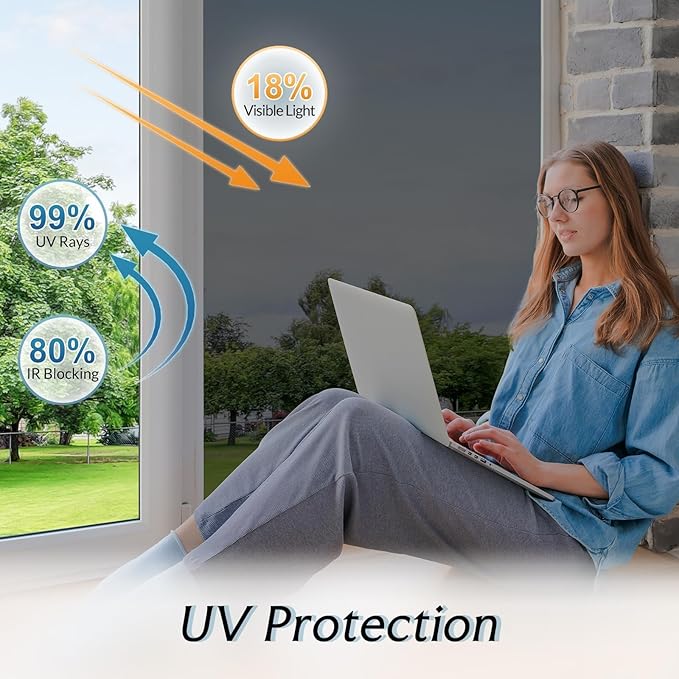 DOWELL One Way Window Privacy Film with 3 Tools Window Tint for Home Sun Blocking Heat Control Anti UV Reflective Mirror Covering See Out Not in for House and Office Black Silver 23.6" X 78.7"