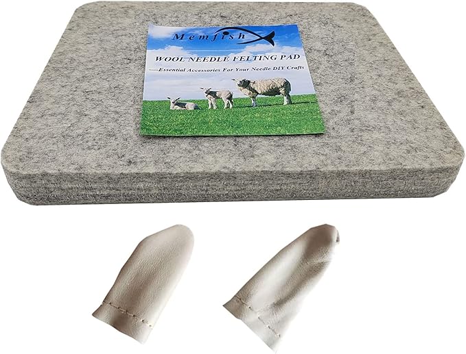 Wool Needle Felting Pad,10x8x1 inch Needled Felt Mat Block Thick and Firm Base for Precision Felting Projects Including Pair of Leather Finger Guards (10in*8in)