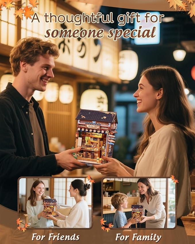 CUTEBEE Book Nook Kit - DIY Miniature House Japanese Izakaya, Dollhouse Kit for Adults and Teens, Booknook Tiny House Bookshelf Decor 3D Wooden Puzzle, Gifts for Family, Friends (Japanese Izakaya)