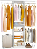 48" Small Closet Organizer, 4FT Small Closet System with 4 Closet Rods & 3 Shelves, 80"H Small Closet Organizers and Storage for Small Bedooms, Cloakrooms, Laundry Rooms, White