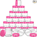 SATINIOR 12 Pack 32 oz Plastic Container Jars with Lids Round Clear Travel Cosmetic Container Slime Jars for Toiletries, Lotion, Cream, Ointments, Makeup, Rhinestone, Samples, Kitchen Storage(Pink)