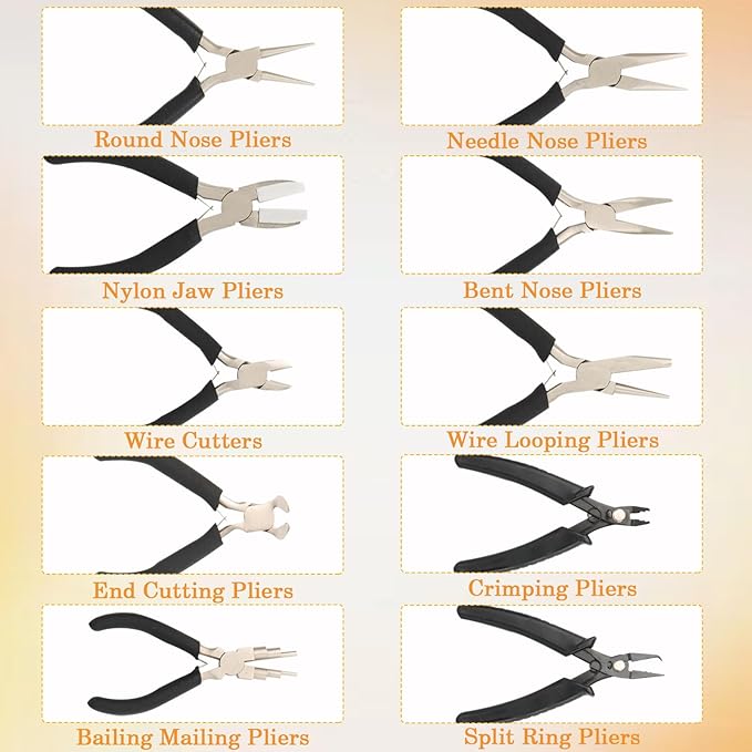 10 Pack Jewelry Pliers Set, Mini Pliers Set, Jewelry Making Include Flat, Jewelry Tools, Needle, Round, Bending Linesman, Applicable to Handicrafts, Earring Making, Repairing