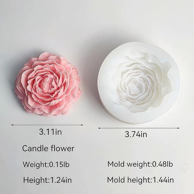 2PCS Peony Rose Flower Candle Silicone Mold Resin Soap Clay Chocolate Jelly Handmade Candle