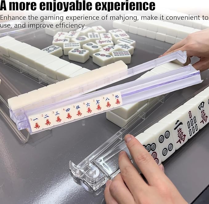 Set of 4 Mahjong Tile Holder, Acrylic Mahjong Racks with Pushers 18" Comes with Storage Bag, Enhanced wear Resistance, Suitable for Parties, Birthdays, Thanksgiving, Christmas