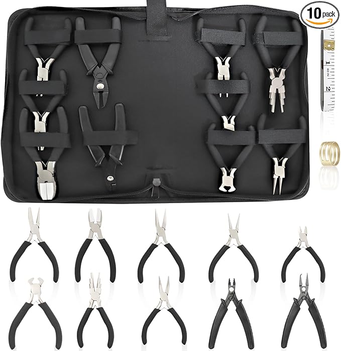 10 Pack Jewelry Pliers Set, Mini Pliers Set, Jewelry Making Include Flat, Jewelry Tools, Needle, Round, Bending Linesman, Applicable to Handicrafts, Earring Making, Repairing