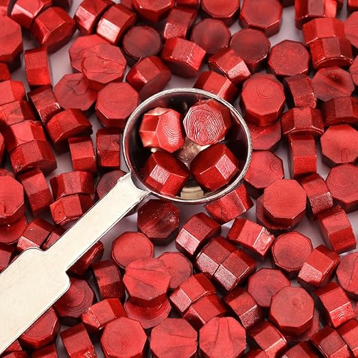 Yoption 360 Pcs Antique Wine Red Sealing Wax Beads Set for Wax Seal Stamp with Candles and Melting Spoon
