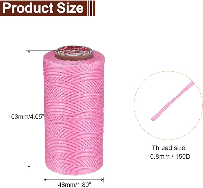 uxcell Flat Leather Sewing Waxed Thread, 270m / 295 Yards Polyester Wax String, 150D Wax Stitching Cord for Leather Crafts, Bookbinding, Bracelets Braided, Peach Pink