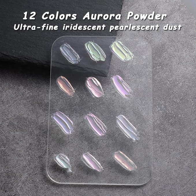 12 Jars Mermaid Chrome Nail Powder, Iridescent Aurora Powder Pearlescent Dust Metallic Mirror Glitter Effect Pigment Nail Art Glitter Manicure Decoration for Home DIY Salon