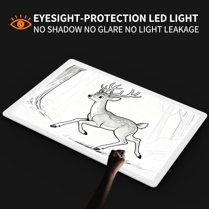 TOHETO Rechargeable Magnetic A2 Light Board 25.2''x18.4'', Large Diamond Painting Light Pad with Side Buttons, 3 Light Colors Light Box for Tracing and Drawing, Dimming LED Light Table for Sketching