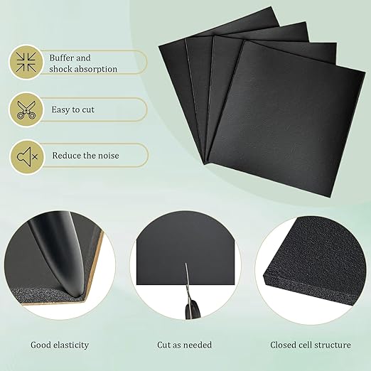 4 Pieces Adhesive Foam Padding 1/8 in Thick X 6 in X 6 in, Anti Vibration Pads, Closed Cell Foam Pads for Anti-Slip, Shock Absorption