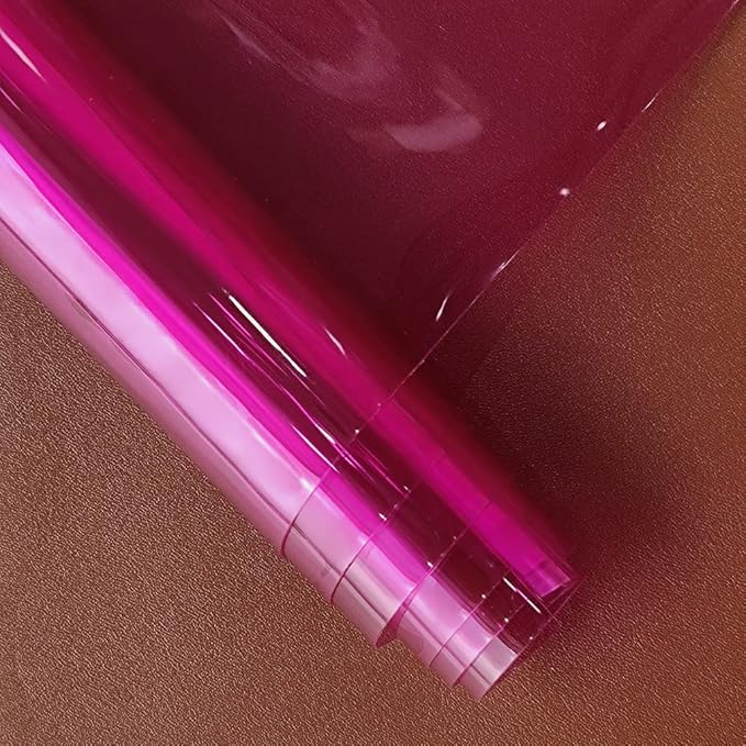 HYANG Dark Pink Transparent PVC Super Clear Holographic Vinyl Faux Leather Sheets 1 Roll 12" x 47" (30cm x 120cm) for DIY Bows Earrings Bags DIY Crafts Making