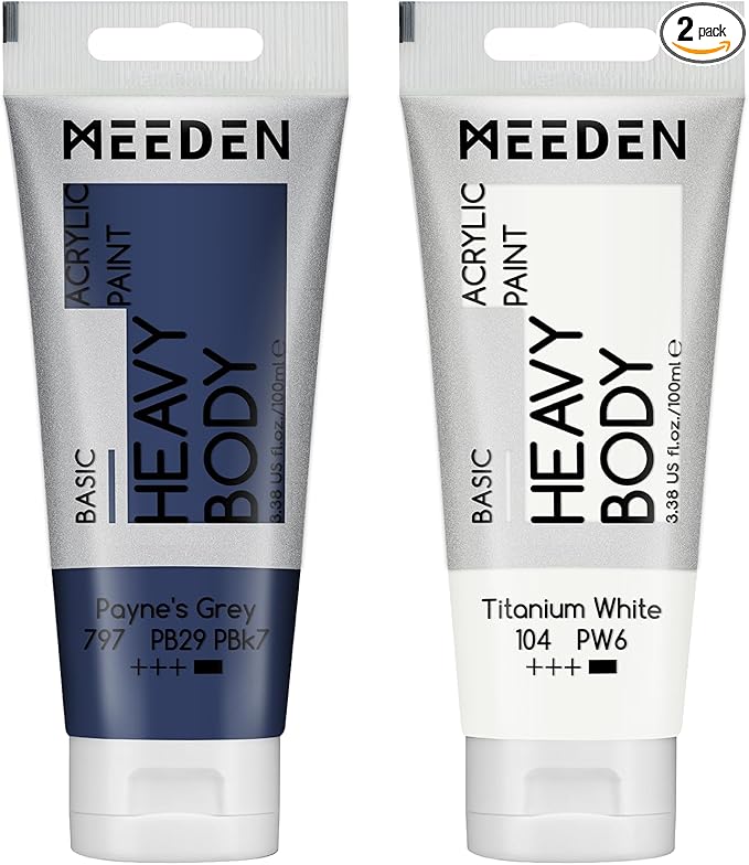 MEEDEN Acrylic Paint Payne's Grey: 100ml/3.38oz Heavy Body Acrylic Paint Tube Bundled with Additional Titanium White Color for Art Craft Painting