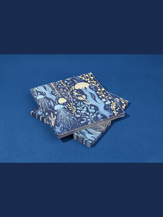 Premium Designer Paper Napkins, 3-Ply 6.5 x 6.5-inches Fold Disposable Decorative Lunch Dinner Napkin (20, Deep Blue)