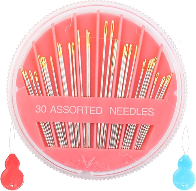 Eketirry Premium Hand Sewing Needles，1 Pack 30-Count Assorted Needles for Sewing Repair, 6 Different Sizes Sewing Needles with 2 Threaders (Pink, 1)