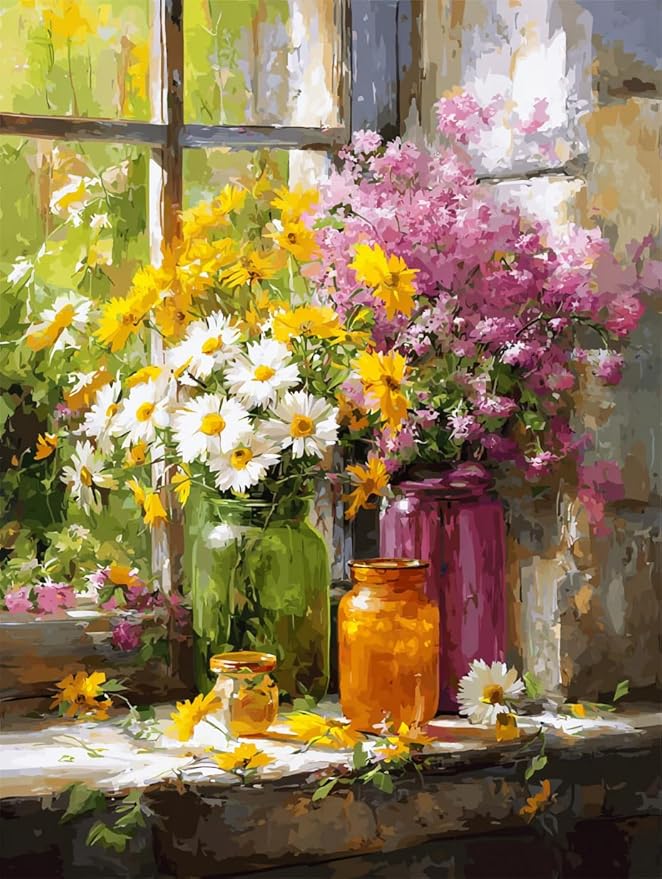 Moohue 14 ct Counted Cross Stitch Kits for Adults Flowers Cross Stitch Patterns Stamped Printed Cross Stitch Kits (Flowers 5)