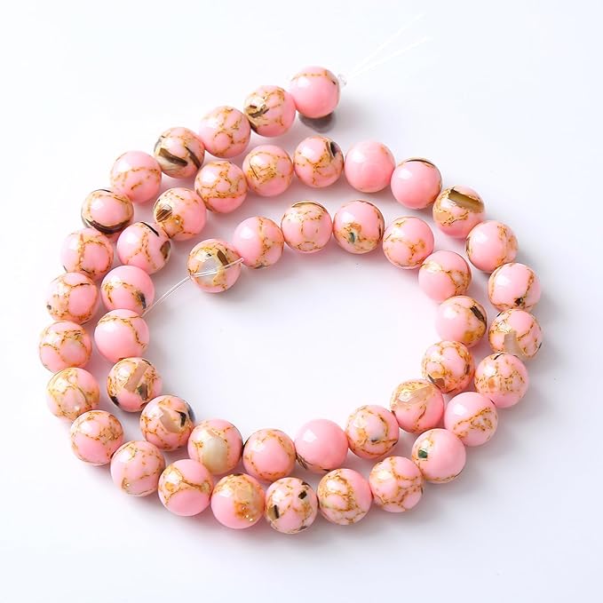60PCS 6MM Natural Pink Shell Turquoise Beads for Jewelry Making with Mother-of-Pearl Round Loose Beads DIY Bracelet Accessories 15" (6mm, Pink Shell Turquoises)