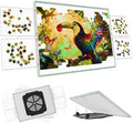 1500 Pieces Puzzle Board 3-in-1 Double-Sided & Rotating & Tilting, Plastic Puzzle Table with Sorting Boxes and PVC Cover, Portable Lazy Susan Jigsaw Puzzle Board for Adults, Gray Green