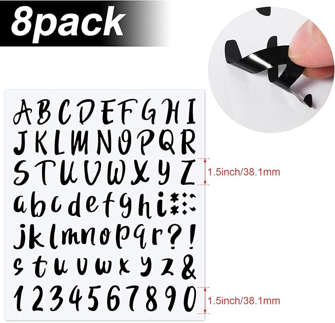 Outus 576 Pieces 8 Sheets Letters Stickers Self Adhesive Vinyl Letter Alphabet Number Stickers Mailbox Numbers Sticker, Decals for Classroom Decor, Sign, Door(Black,1.5 Inch)