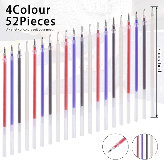 JANYUN 8 Pieces Heat Erasable Pens for Fabric with 52 Refills Fabric Marking Pens Fabric Markers for Quilting Sewing DIY Dressmaking Fabrics Tailors Chalk (60)