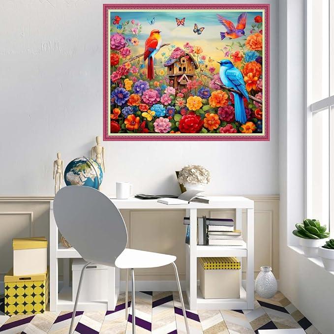 Disnesart Cross Stitch Stamped Full Embroidery Kits DIY 11CT Cotton Thread Printed DIY Needlepoint Kits Craft Needlework Set Cross-Stitch Stamped Sets-Flower Bird Home 16x20 inch