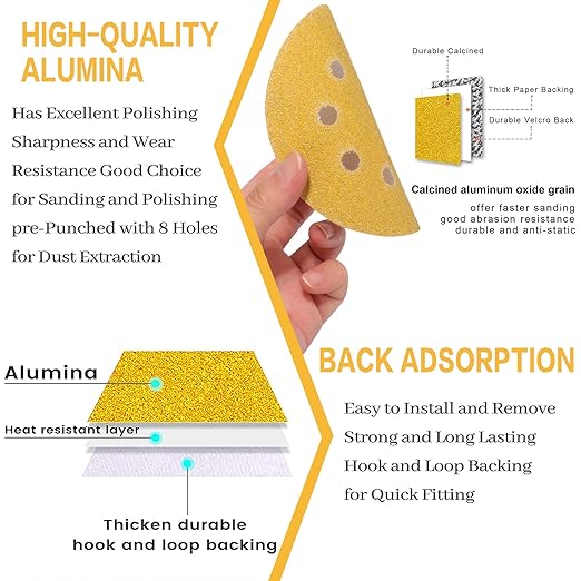 100PCS 5 Inch 8 Hole Sanding Discs 400 Grit,Gold Round Hook and Loop Sandpaper for Random Orbital Sander