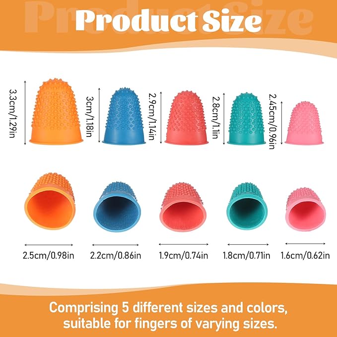 10 Pcs Thumb Thimble for Sewing, 5 Sizes Rubber Finger Thimbles, Reusable Finger Tips Protection for Quilting, Paperwork, Counting, Cutting, Knitting, Crafts