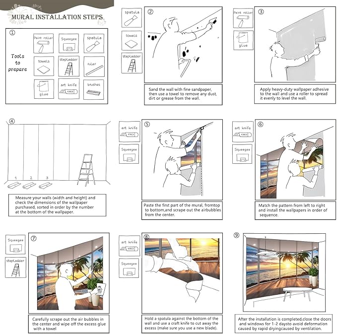 AFZEVEB-3D Landscape Wallpaper seafront verandahs Wall murals for Bedroom 136"x96"(Not Peel and Stick)