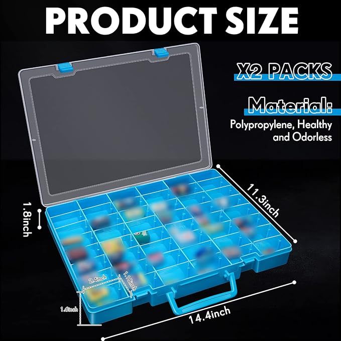 Juexica 2 Pcs Large 48 Grids Plastic Storage Bead Organizer Box, Tackle Box, Compartment Organizer Container with Adjustable Dividers for Jewelry Art Crafts Toys Screw Small Parts(Blue)