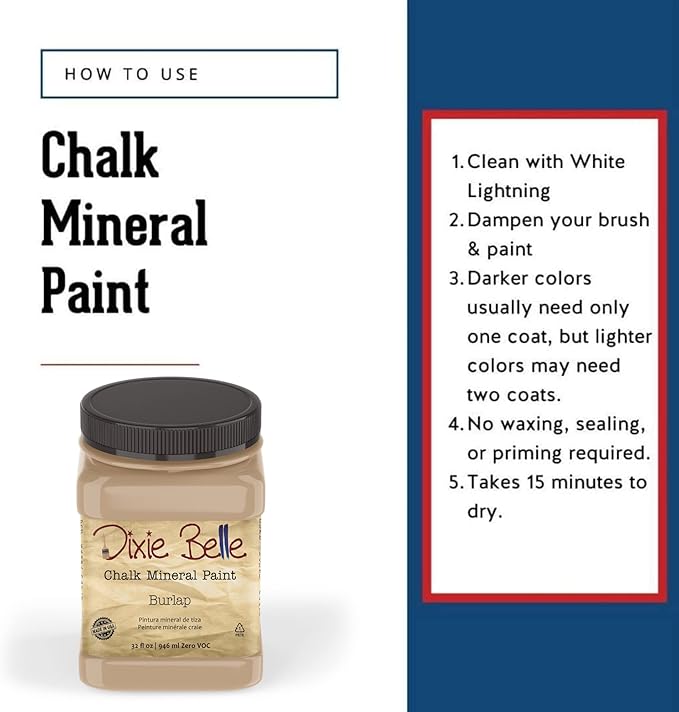 Dixie Belle Paint Company Chalk Finish Furniture Paint - Burlap (32oz) - Matte Cozy Tan Chic Chalk Mineral DIY Furniture Paint