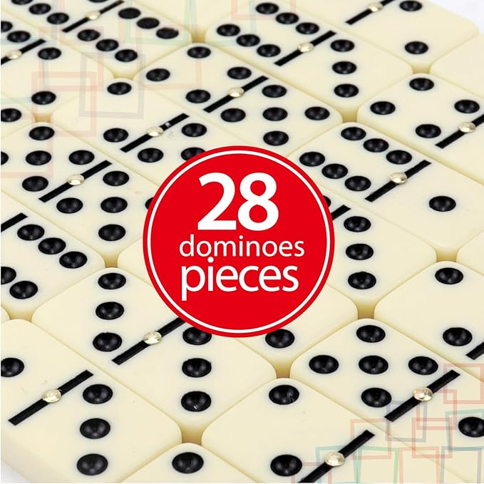 ERLLE - Premium Double 6 Dominoes Set, Classic Domino Game with Vinyl Case, Tiles for Adults & Kids, Mexican Train & Family Game Night
