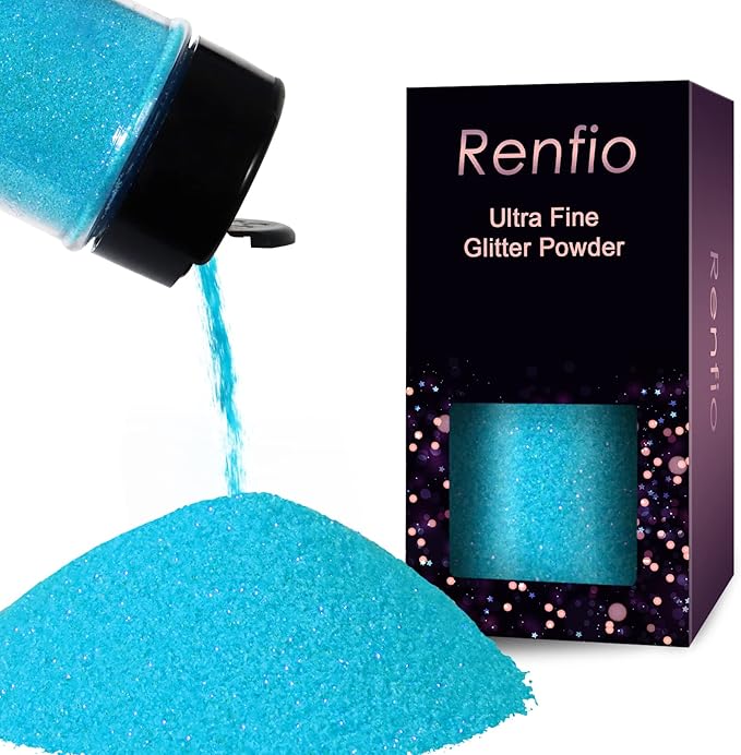 Renfio Iridescent Ultra Fine Glitter Powder Resin Supplies Glitters 1.94 Oz (55g) PET Flake Crafts Sequins 1/128" 0.008" 0.2mm Epoxy Chips Flakes for Tumblers Slime Olympic Decorations - Dream Blue