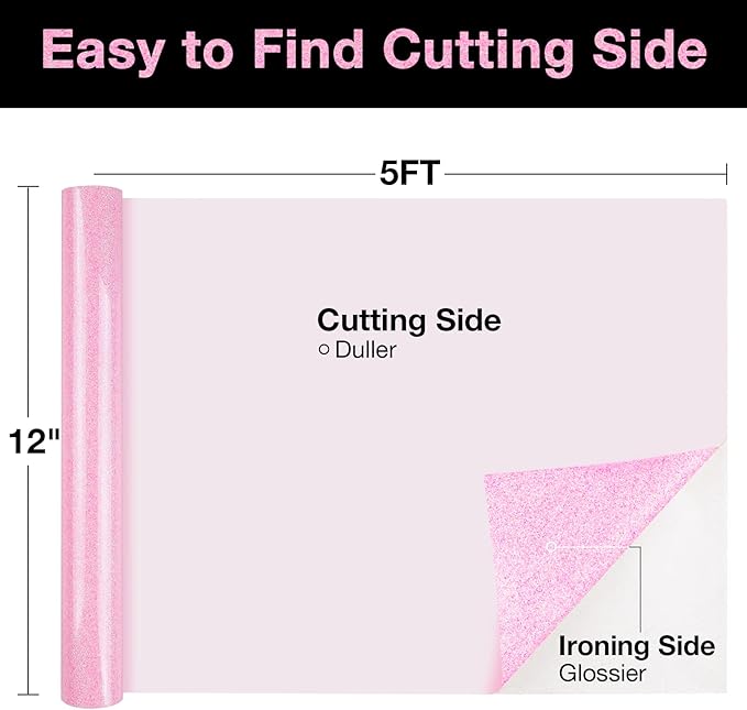 TORC Pink Glitter HTV Heat Transfer Vinyl 2 Rolls Iron on Vinyl for T Shirts Crafts 12 inch x 5 ft
