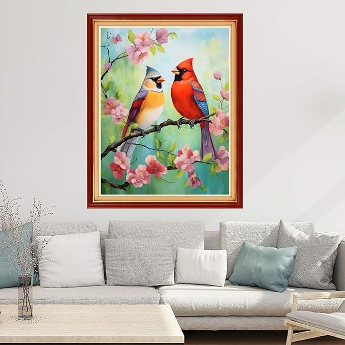 Cross Stitch Kits for Beginners Stamped Cross-Stitch Supplies Needlework preprint Embroidery Kits for Adults DIY Needlepoint Kits Embroidery Patterns 11CT-Flower Birds 16x20 inchs
