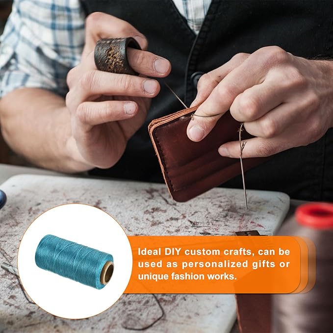 MECCANIXITY Waxed Thread,284 Yard 0.8mm 150D Flat Wax Thread Polyester Waxed String for Leather Sewing Hand Weaving Book Binding Home Decoration,Sky Blue