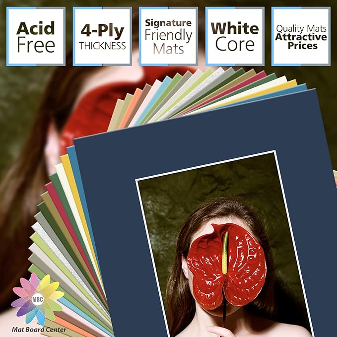 Mat Board Center, Pack of 20, 8x10 Mixed Colors White Core Picture Mats Mattes Matting for 5x7 Photo