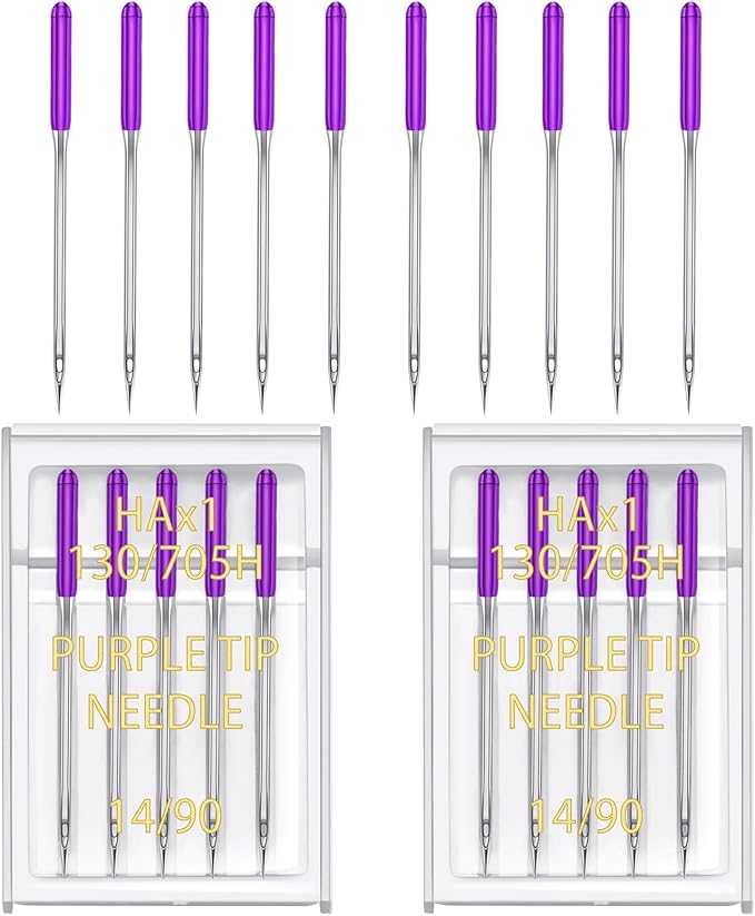 YICBOR Sewing Machine Needles, Universal Regular Point Flat Shank Sewing Needles HAX1 130/705H Compatible with Singer, Brother, Janome, Pfaff and Other Brand Sewing Machine (Purple Size 14-2pack)