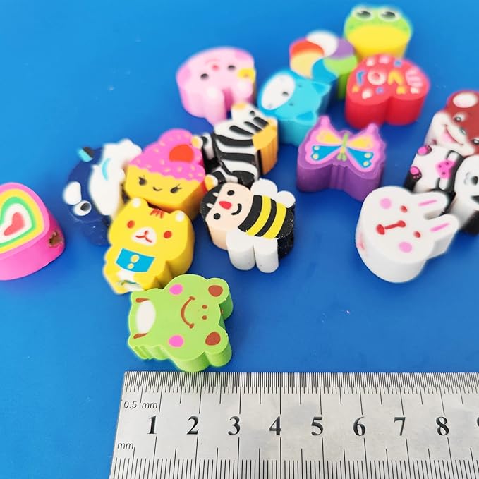 35PCS Fun Animal Fruit Pencil Topper Erasers for Kids Bulk,Cute Top Erasers Caps for Pencil,Back to School Party Gifts (Pattern Random)