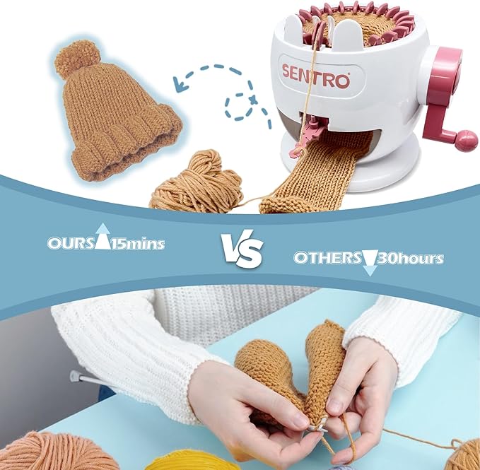 SENTRO 22 Needle Knitting Machine, Knitting Loom Set, Round Weaving Loom for Adults and Beginners, Bunny Shaped Smart Weaver, Hat Sock Scarf Loom,Arts and Crafts Knitting Kit