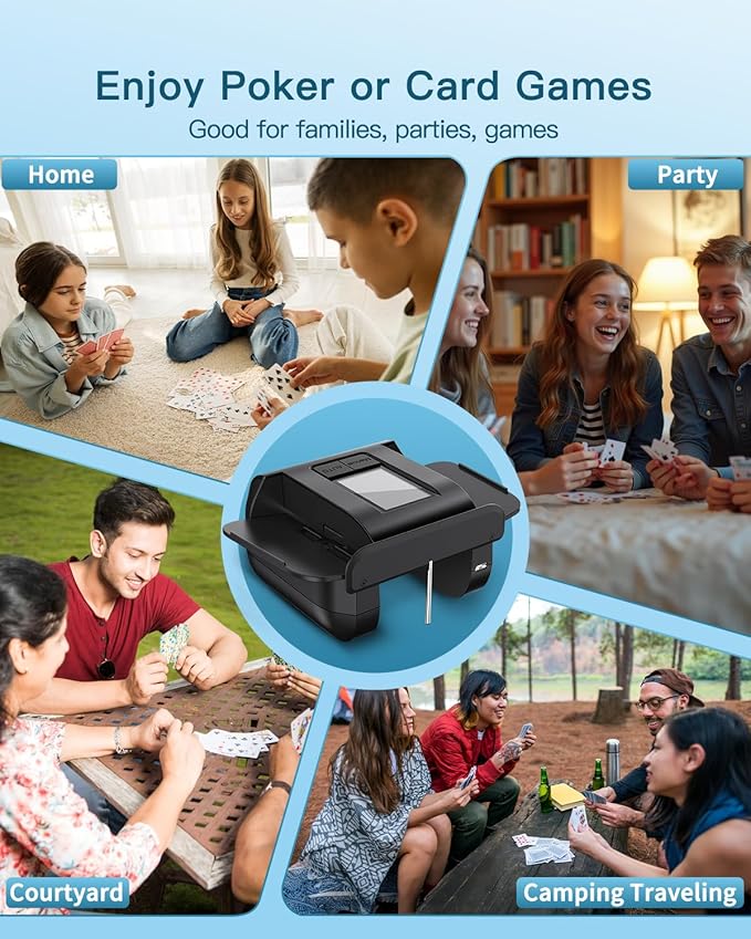 Automatic Card Shuffler, Rechargeable Cards Shuffler Machine with AUTO & Manual Mode, 1-2 Decks Low Noise Electric Shuffling Machine for Poker, UNO, Texas, Blackjack, Skip-Bo, Bridge, Phase 10
