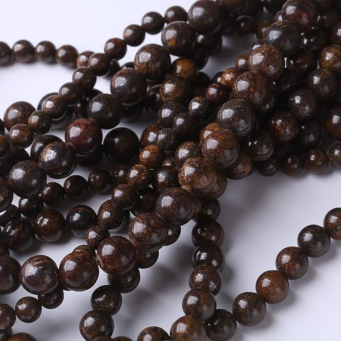 32PCS 12MM Natural Bronze Stone Beads Round Loose Stone Beads for Jewelry Making DIY Energy Stone Healing Power Bracelet 15"