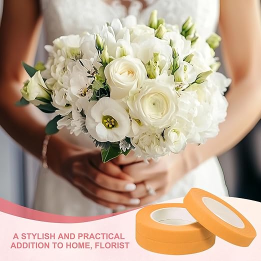 MECCANIXITY 3 Rolls Floral Tapes, 30 Yard x 1/16 in Florist Crepe Flowers Bouquets Tape Adhesive Waterproof for Flower Arranging Wrapping, Orange