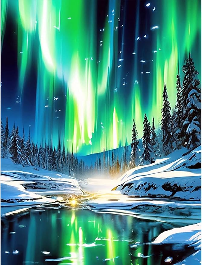 Aurora Stamped Cross Stitch Kits - Landscape Counted Cross Stitch Kits for Beginners Adults Needlepoint Cross-Stitch Patterns Dimensions Needlecrafts Embroidery Kits Arts and Crafts