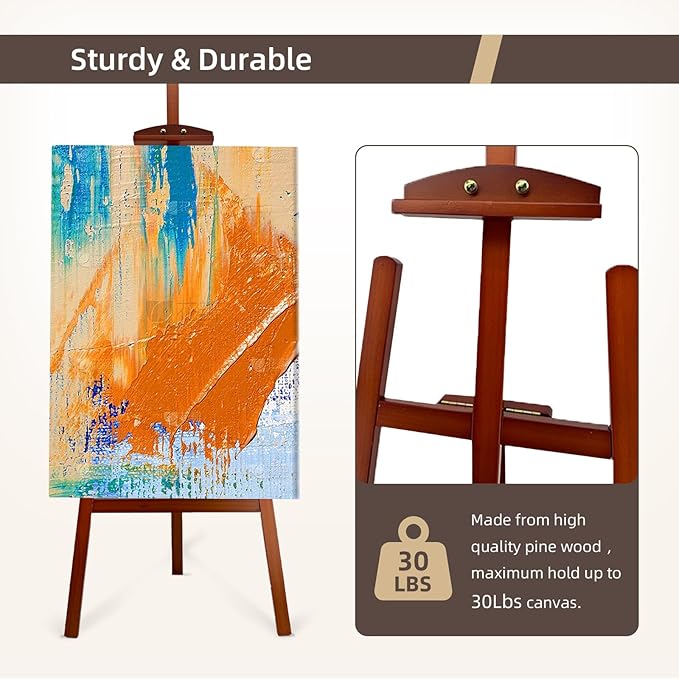 Adjustable Wooden Painting Easel, Pine Art Easel Stand Hold up to 43'', Painting Canvas for Wedding Sign and Poster, Drawing for Adults, Begginners and Students, Walnut