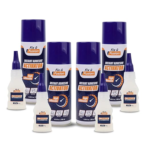 FIX & FUSION Ca Super Glue (1.77 Oz) with Activator Spray (6.76 Fl Oz) Set, Fast Adhesive/Cyanoacrylate Glue & Instant Activator for Woodworking, Plastic, Rubber, Granite, DIY & Industrial, (4 Pack)