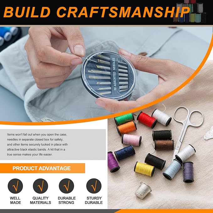 Rustark 98Pcs Sewing Kit With Portable Bag, Premium Supplies Including 14 Colors Threads and Accessories for Home, Traveler, Emergency Repair