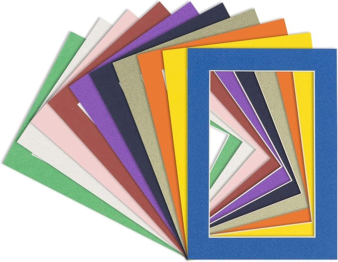 5x7 Mat for 8.5x11 Frame - Precut Mat Board Acid-Free Show Kit with Backing Board, and Clear Bags Mixed Colors 5x7 Photo Matte Made to Fit a 8.5x11 Picture Frame Matboard for Framing, Pack of 100 Mats