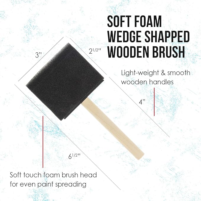US Art Supply 3 inch Foam Sponge Wood Handle Paint Brush Set (Full Case of 360 Brushes) - Lightweight, Durable and Great for Acrylics, Stains, Varnishes, Crafts, Art