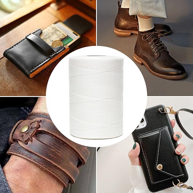 Waxed Thread,852Yards 150D 0.8mm Flat Polyester Wax Thread for Hand Sewing Leather Craft DIY Projects Shoes Repair Book Binding(Beige)