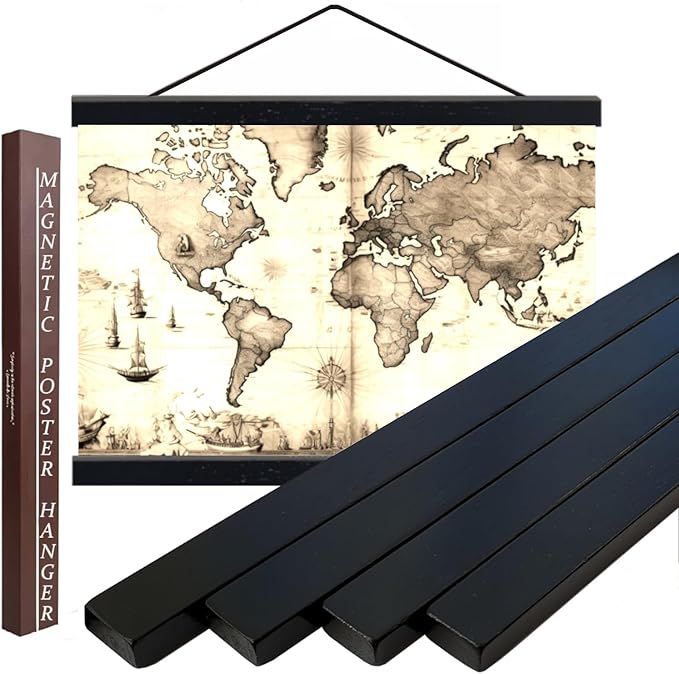 DACRI HOME 70" Magnetic Poster Hanger Frame - Sturdy Teak Wood Poster Frame 70x48 70x50 70x60, Strong Magnets for Easy Hanging Map Picture Canvas Print Scroll Wall Art (70 Inch, Black)